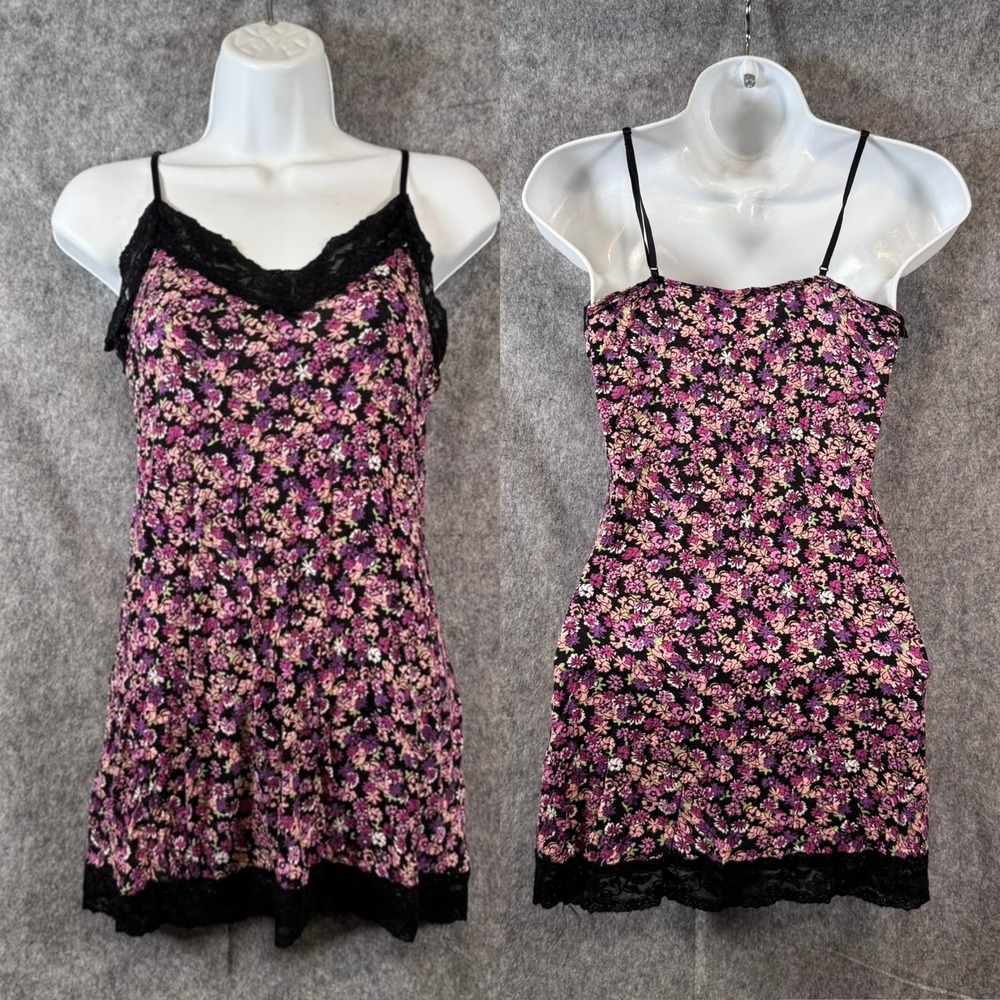 Y2K Rue 21 Lace Trim Cami Tank Top Size L Dark Floral Feminine Coquette Babytee